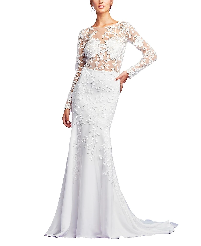 Tadashi Shoji Holden Long-Sleeve Illusion Gown