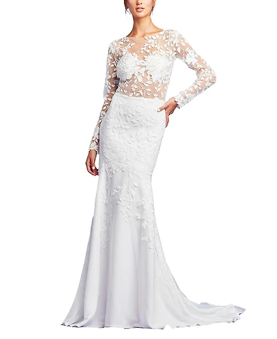 Tadashi Shoji Holden Long-Sleeve Illusion Gown