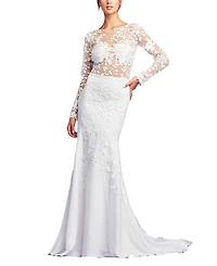 Tadashi Shoji Holden Long-Sleeve Illusion Gown