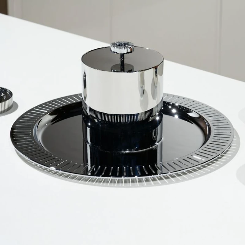 Striations Ice Bucket & Tongs, Silver Tone