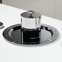 Striations Ice Bucket & Tongs, Silver Tone