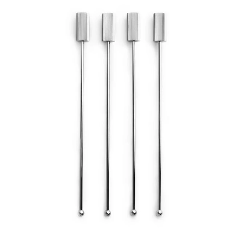 Striations Drink Stirrers, Silver Tone, Set of 4