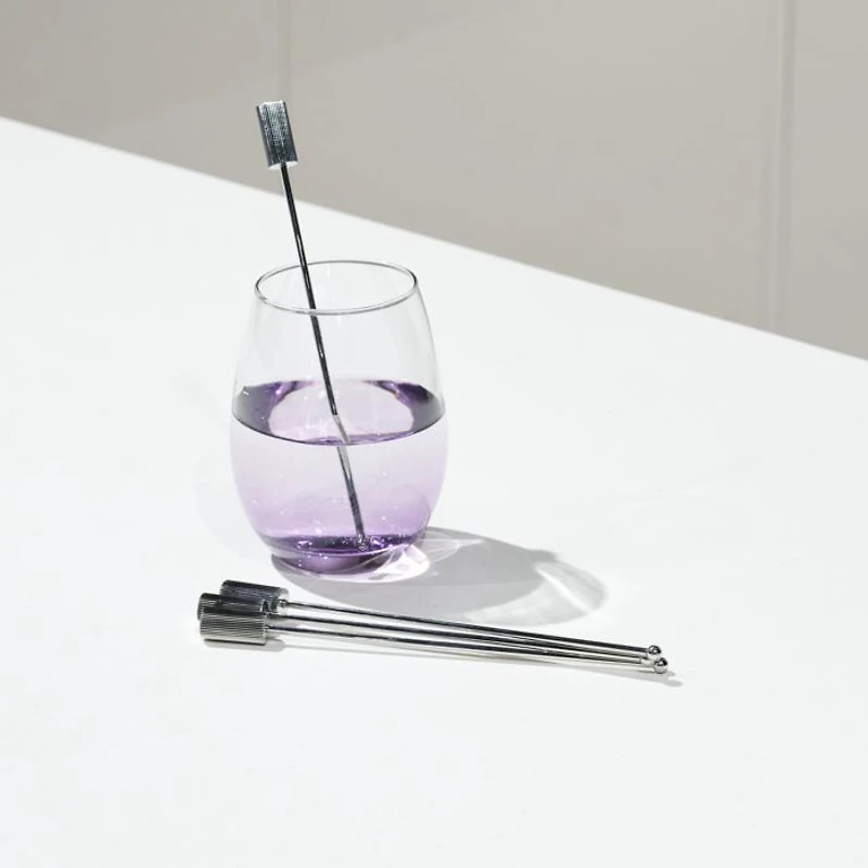 Striations Drink Stirrers, Silver Tone, Set of 4