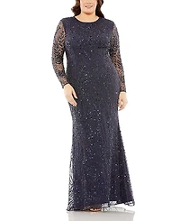 Mac Duggal Plus Long Sleeve Mesh Embellished Gown