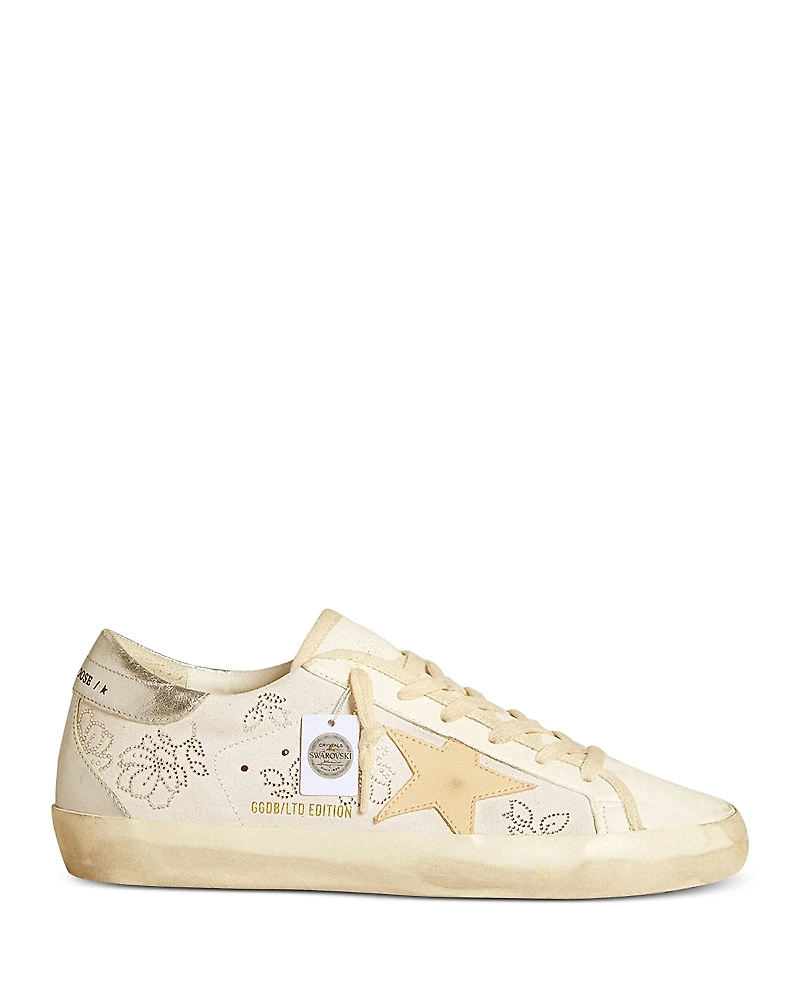Golden Goose Women's Super Star Almond Toe Patch & Crystal Flower Sneakers