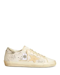 Golden Goose Women's Super Star Almond Toe Patch & Crystal Flower Sneakers