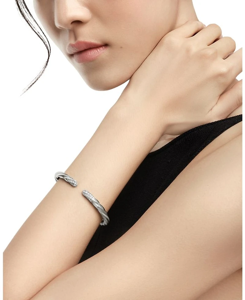 Cable Edge Bracelet in Recycled Sterling Silver with Pavé Diamonds
