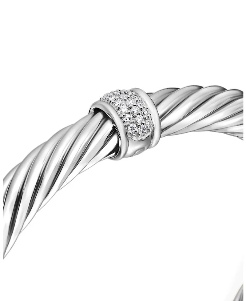 Classic Cable Station Bracelet Sterling Silver with Pavé Diamonds, 7mm