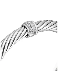 Classic Cable Station Bracelet Sterling Silver with Pavé Diamonds, 7mm