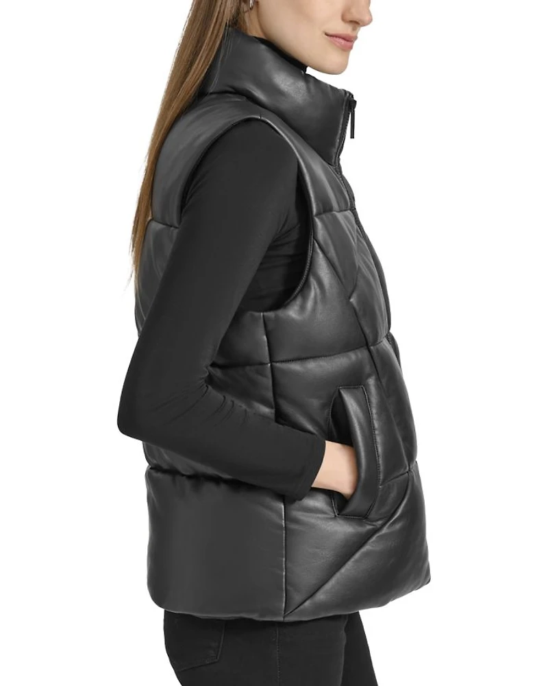 Faux Leather Puffer Vest