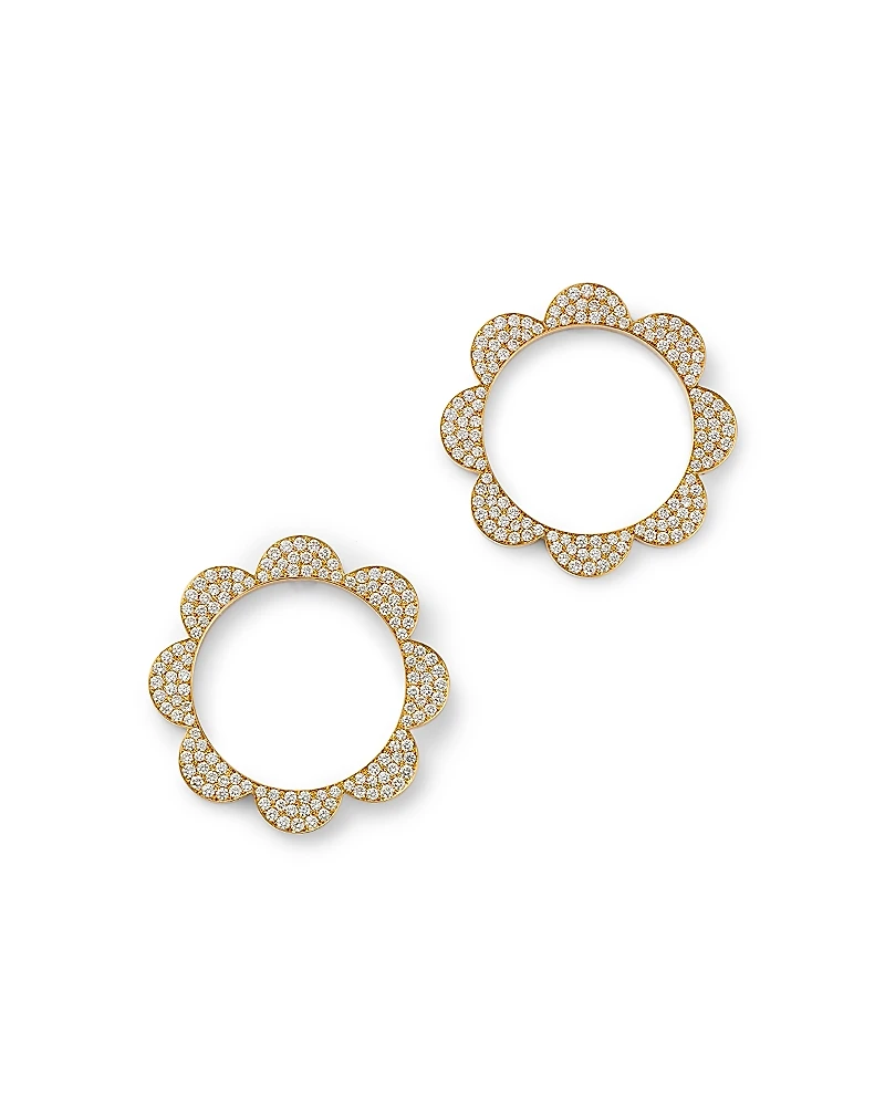 Cadar 18K Yellow Gold Triplet Diamond Pave Open Flower Stud Earrings