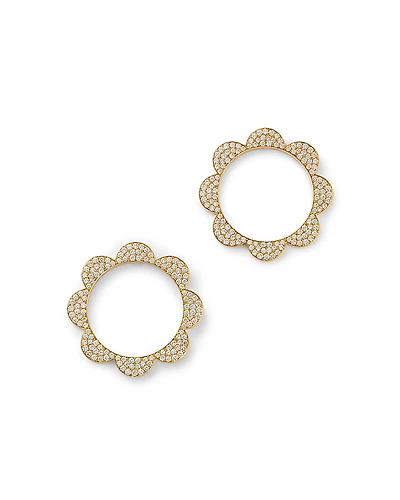 Cadar 18K Yellow Gold Triplet Diamond Pave Open Flower Stud Earrings