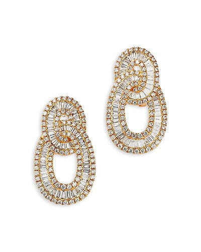 Bloomingdale's Fine Collection Diamond Baguette & Round Interlocking Circle Drop Earrings