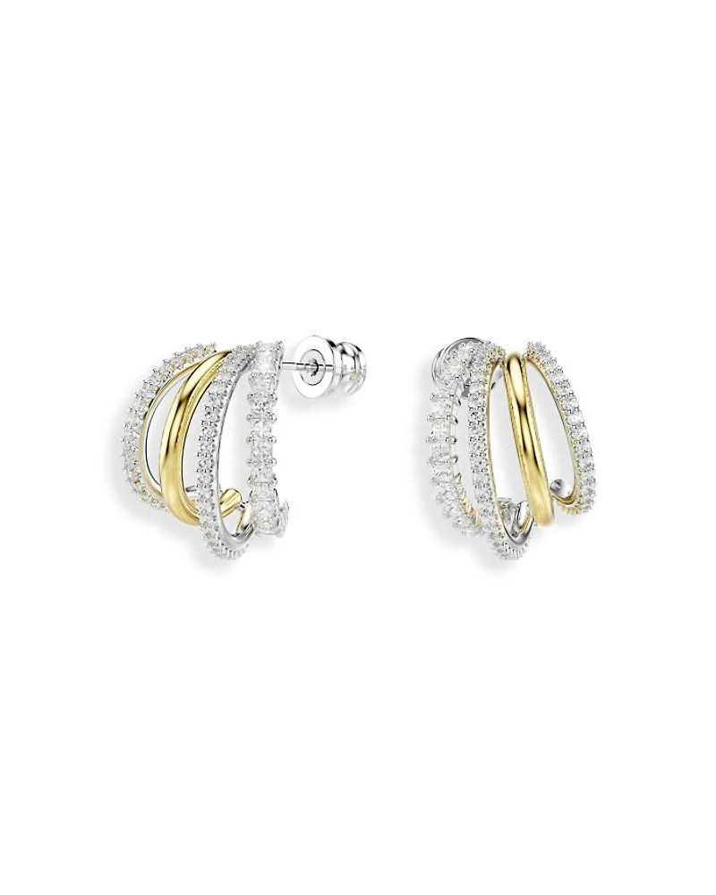 Hyperbola Crystal Split Hoop Earrings in Gold Tone & Rhodium Plated
