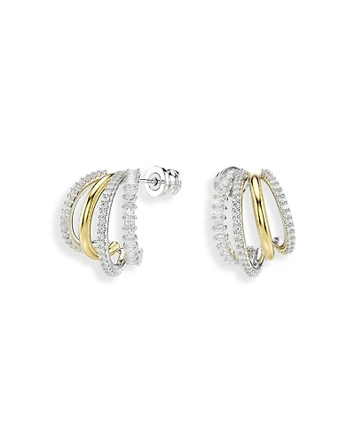 Hyperbola Crystal Split Hoop Earrings in Gold Tone & Rhodium Plated