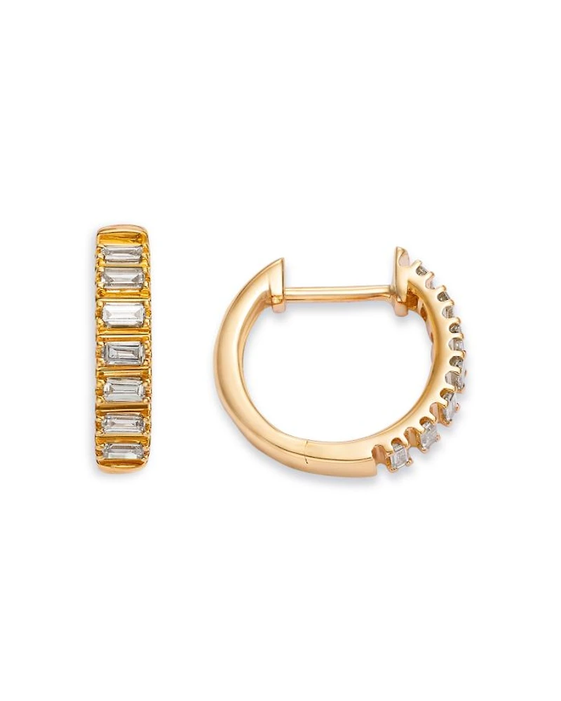 Diamond Baguette Huggie Hoop Earrings in 14K Gold