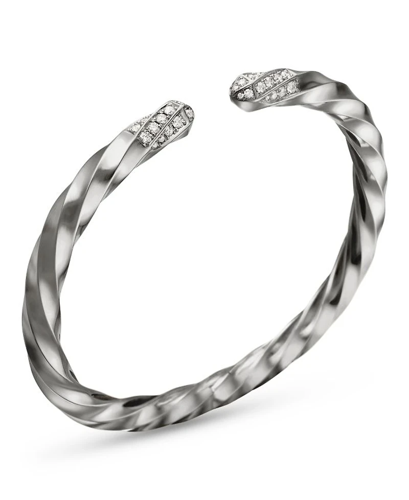 Cable Edge Bracelet in Recycled Sterling Silver with Pavé Diamonds