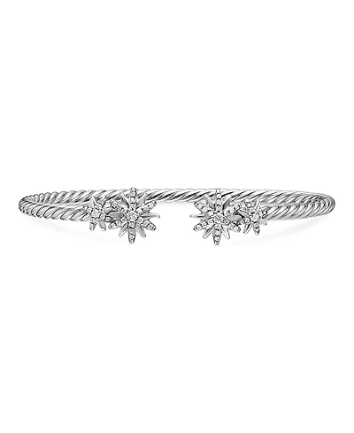 David Yurman Sterling Silver Starburst Cable Bangle Bracelet with Diamonds