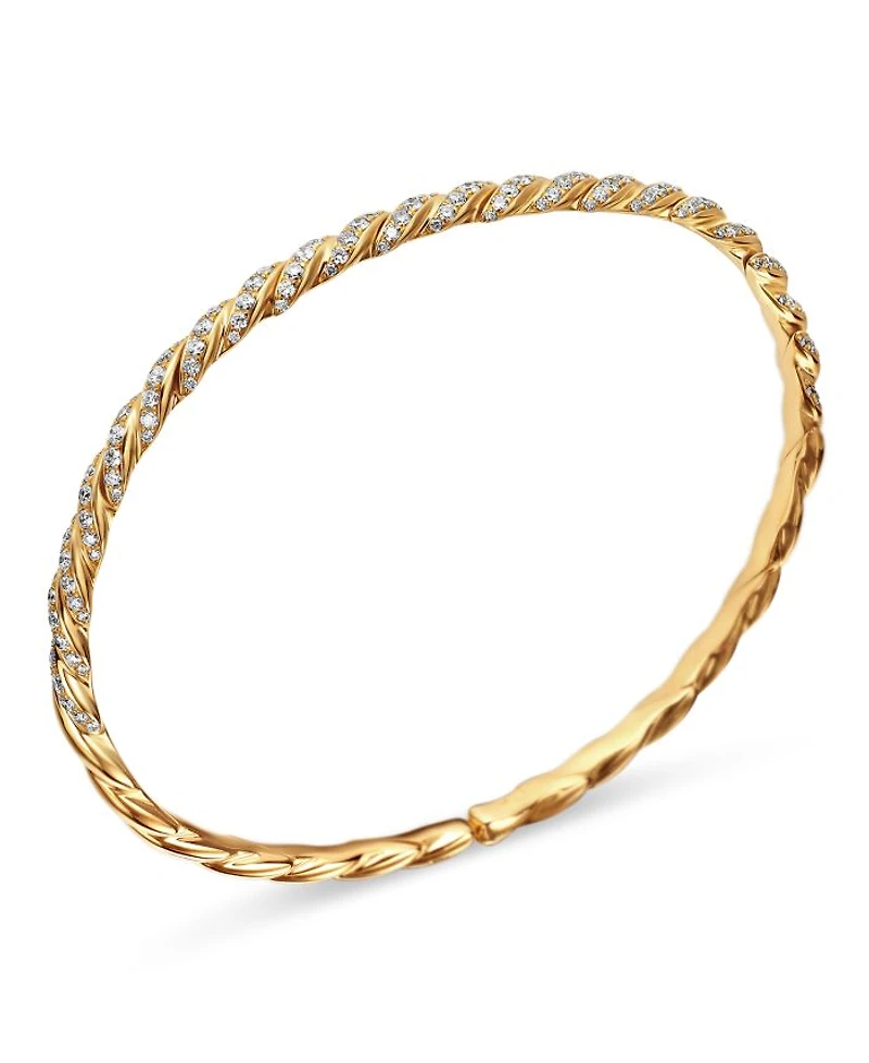 Sculpted Cable Flex Bracelet in 18K Yellow Gold with Diamonds, 3.5mm