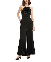 Mac Duggal Flower Embellished Crepe Halter Neck Jumpsuit