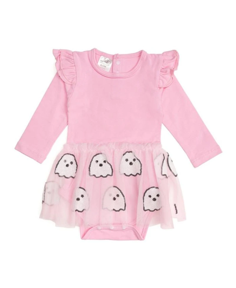 Ghost Sequin Halloween Long Sleeve Tutu Bodysuit - Baby
