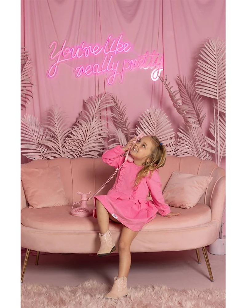 Girls' Long Sleeve Ruffle Dress Pink Corduroy - Little Kid