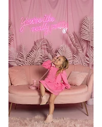 Girls' Long Sleeve Ruffle Dress Pink Corduroy - Little Kid