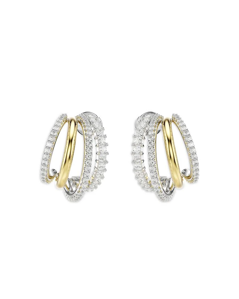 Hyperbola Crystal Split Hoop Earrings in Gold Tone & Rhodium Plated