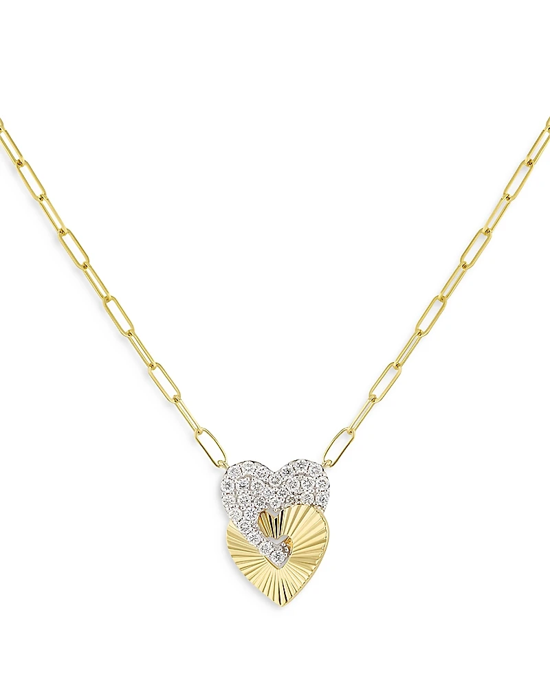Phillips House 14K Yellow Gold Aura Diamond Double Heart Pendant Necklace, 16-18