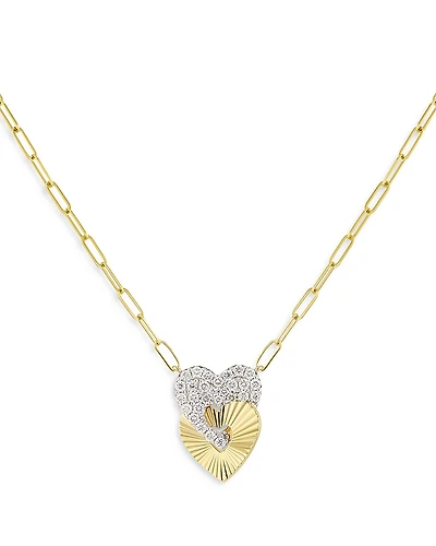 Phillips House 14K Yellow Gold Aura Diamond Double Heart Pendant Necklace, 16-18