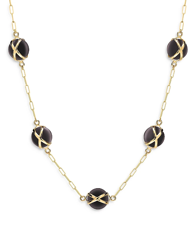L. Klein 18K Yellow Gold Prisma Black Agate Paperclip Chain Necklace, 16