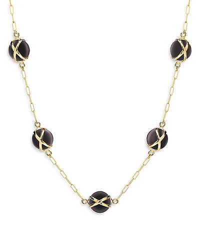 L. Klein 18K Yellow Gold Prisma Black Agate Paperclip Chain Necklace, 16