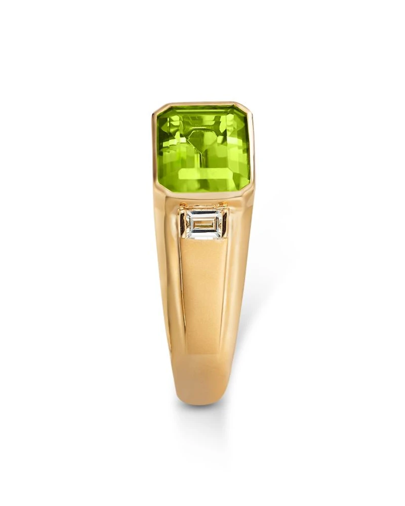 Peridot & Diamond Men's Ring in 14K Yellow Gold