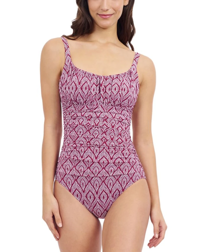 Plume Scoop Neck Shirred Bust One Piece Swimsuit
