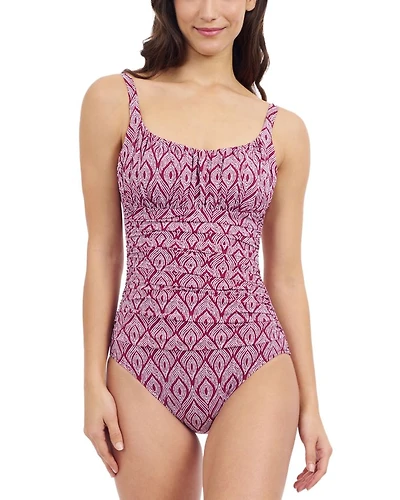 Plume Scoop Neck Shirred Bust One Piece Swimsuit