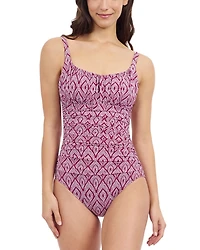 Plume Scoop Neck Shirred Bust One Piece Swimsuit