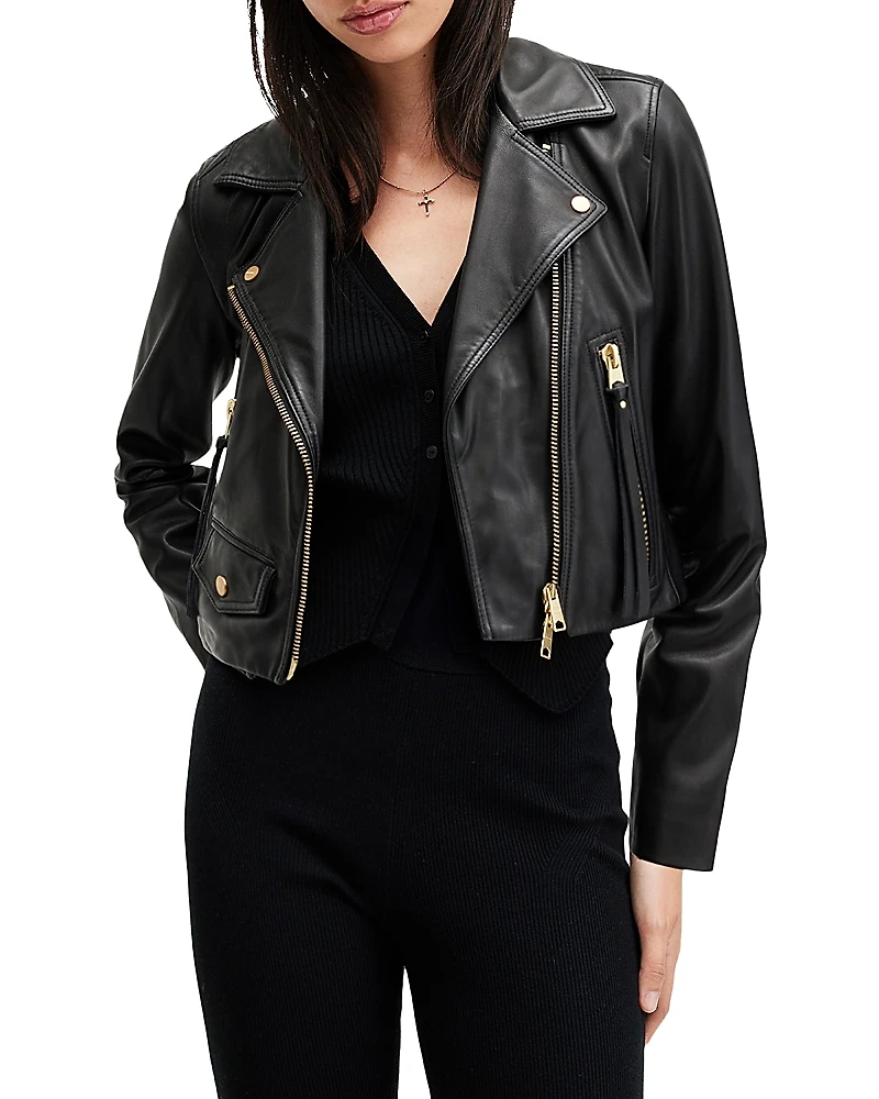 Allsaints Elora Cropped Slim Leather Biker Jacket