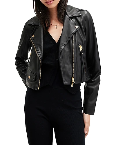 Allsaints Elora Cropped Slim Leather Biker Jacket