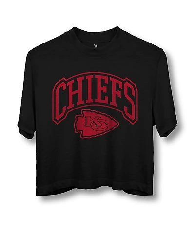 Junk Food Clothing Women's Nfl Kansas City Chiefs Blitz Mock Neck Crop Tee