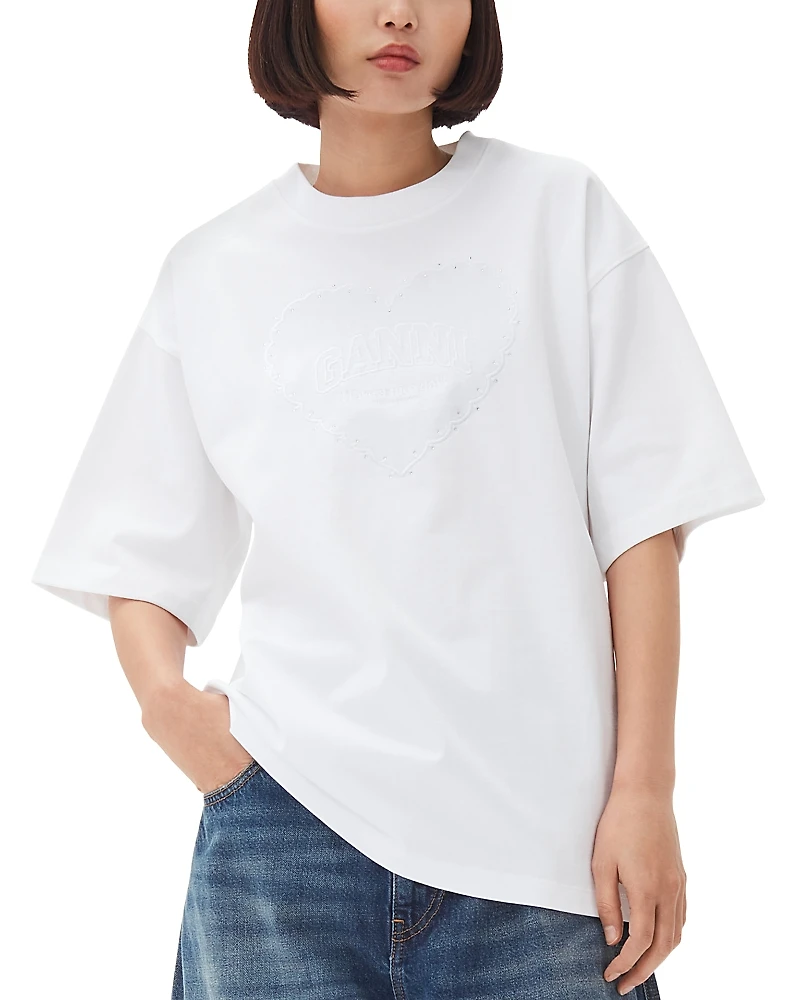 Ganni Drop Shoulder Heart Graphic Tee