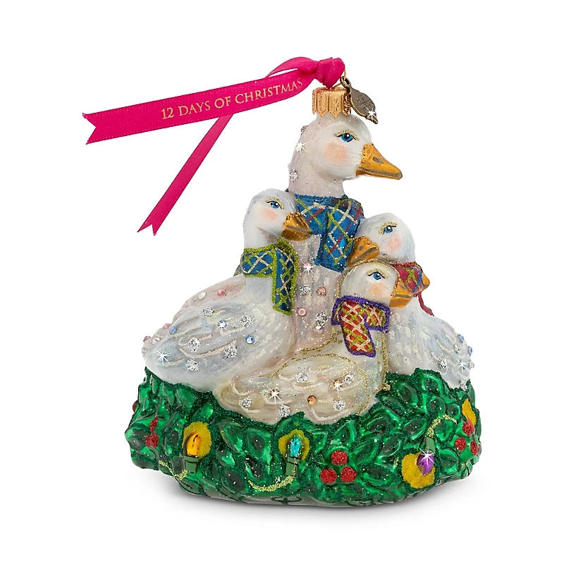 Jay Strongwater Six Geese A Laying Glass Ornament