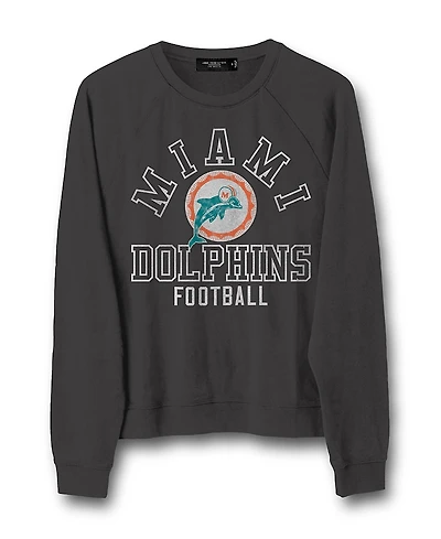 Junk Food Clothing Women's Nfl Miami Dolphins Flocked Raglan Crew Fleece Sweatshirt