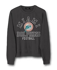 Junk Food Clothing Women's Nfl Miami Dolphins Flocked Raglan Crew Fleece Sweatshirt