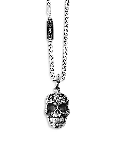 King Baby Studio Carved Baroque Skull Pendant Necklace, 24