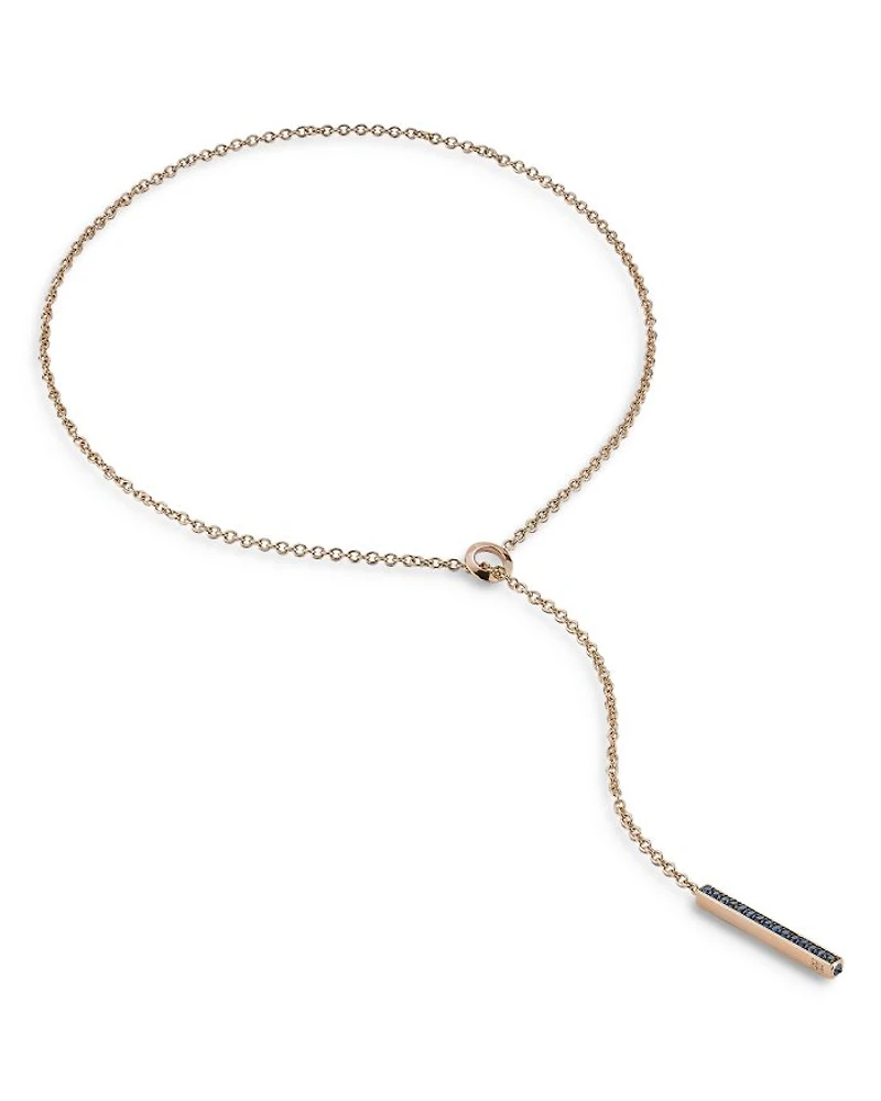 18K Rose Gold Blue Sapphire Grand Bar Lariat Necklace, 20"