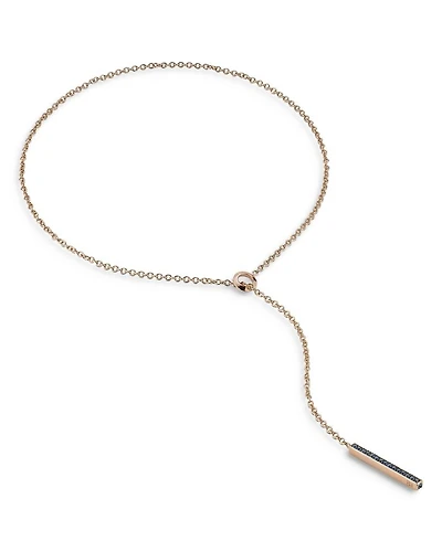 18K Rose Gold Blue Sapphire Grand  Bar Lariat Necklace, 20"