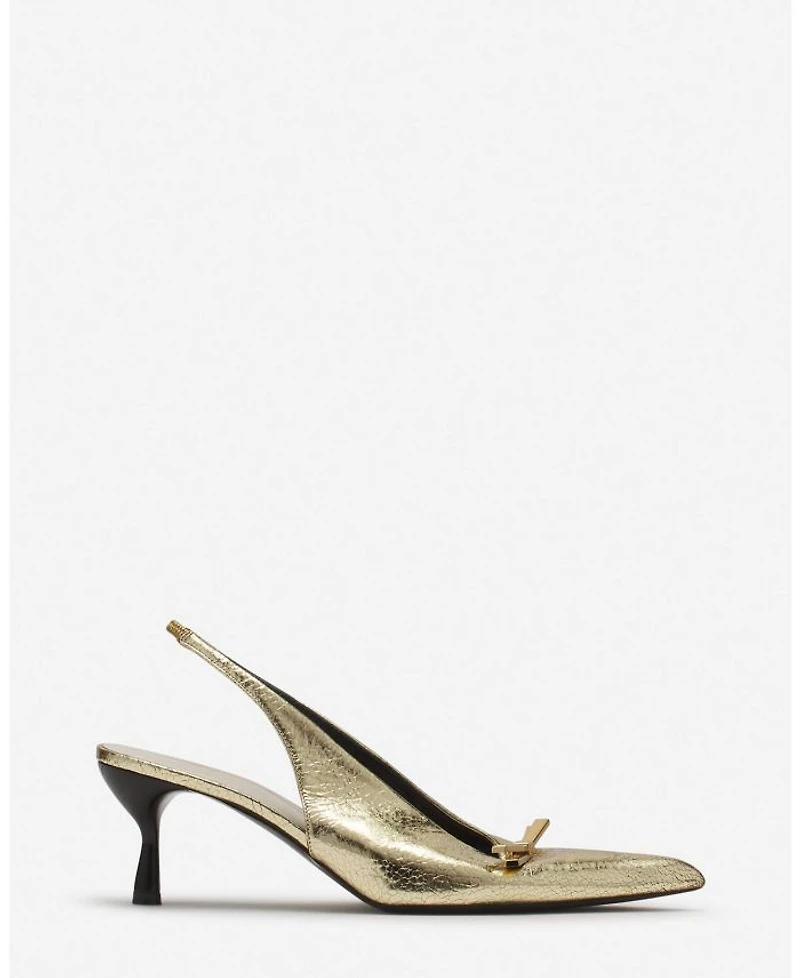 Women's Bow Slingback Pumps Crackled Metallic Leather