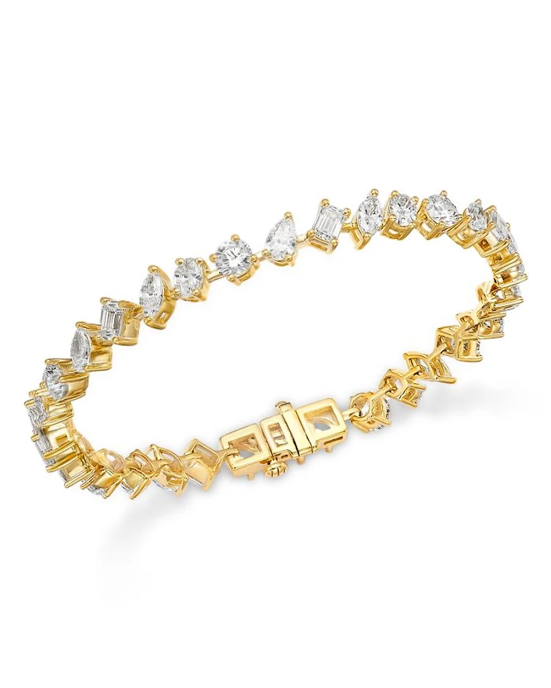 Certified Lab Grown Diamond Mixed Cut Tennis Bracelet in 18K Yellow Gold, 10.00 tcw