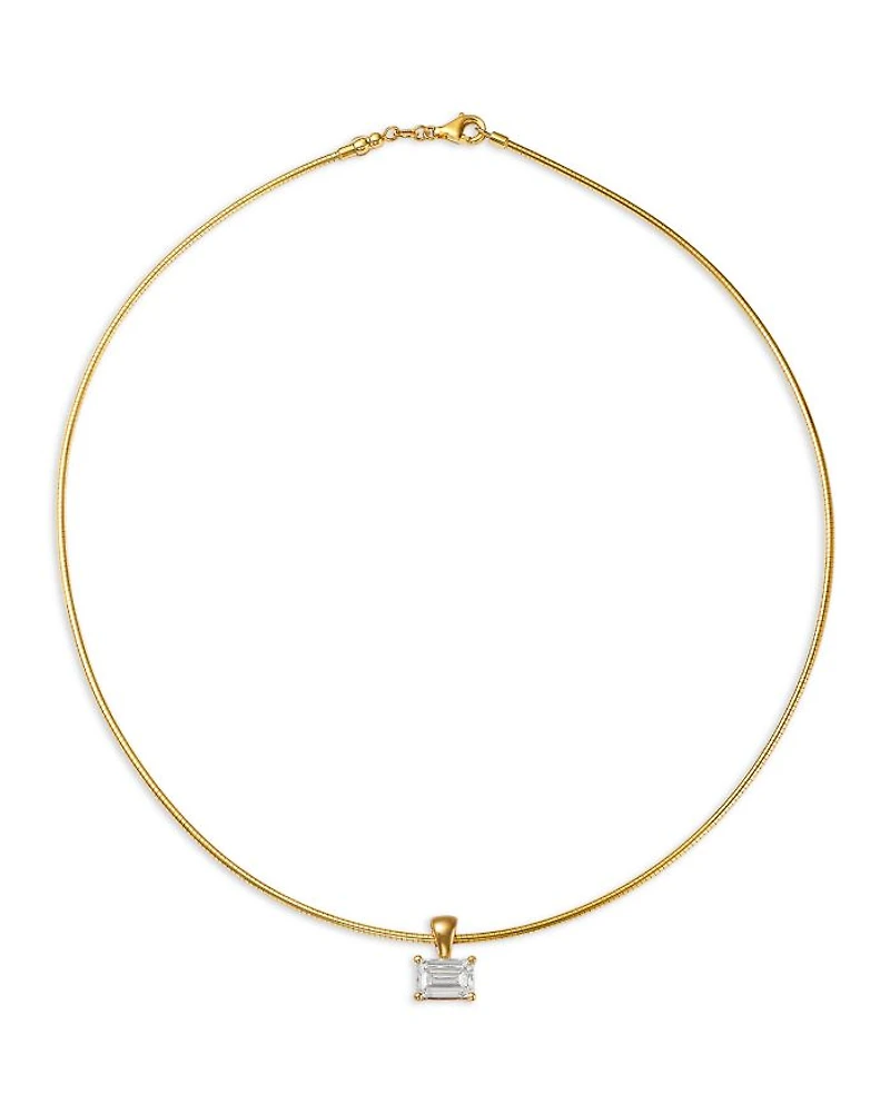 Certified Lab Grown Diamond Emerald Cut Omega Chain Pendant Necklace in 18K Yellow Gold, 2.0 tcw