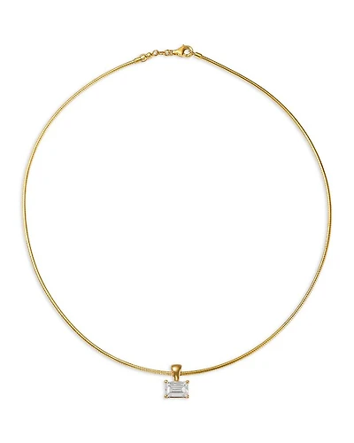 Certified Lab Grown Diamond Emerald Cut Omega Chain Pendant Necklace in 18K Yellow Gold, 2.0 tcw